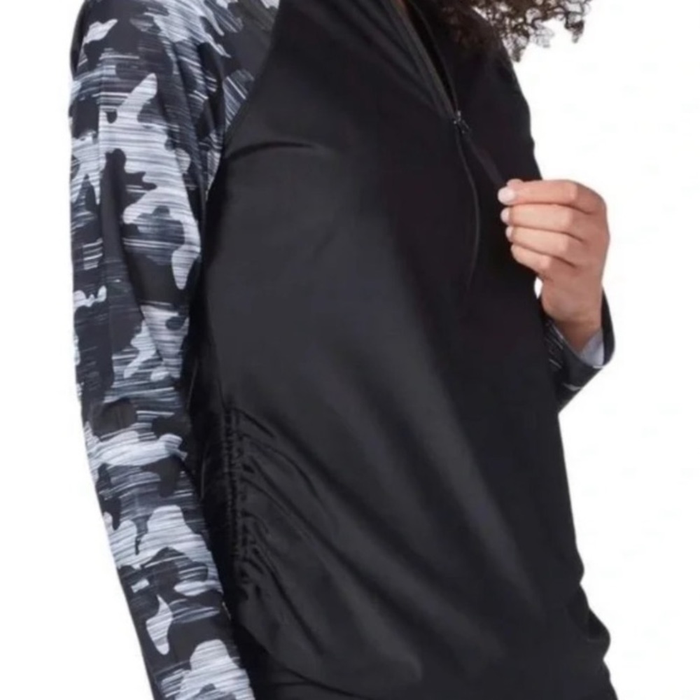Free Country Black Grey Sun Block Camo Print SZ L UPF 50+ Outdoor Athletic Top - Picture 14 of 14